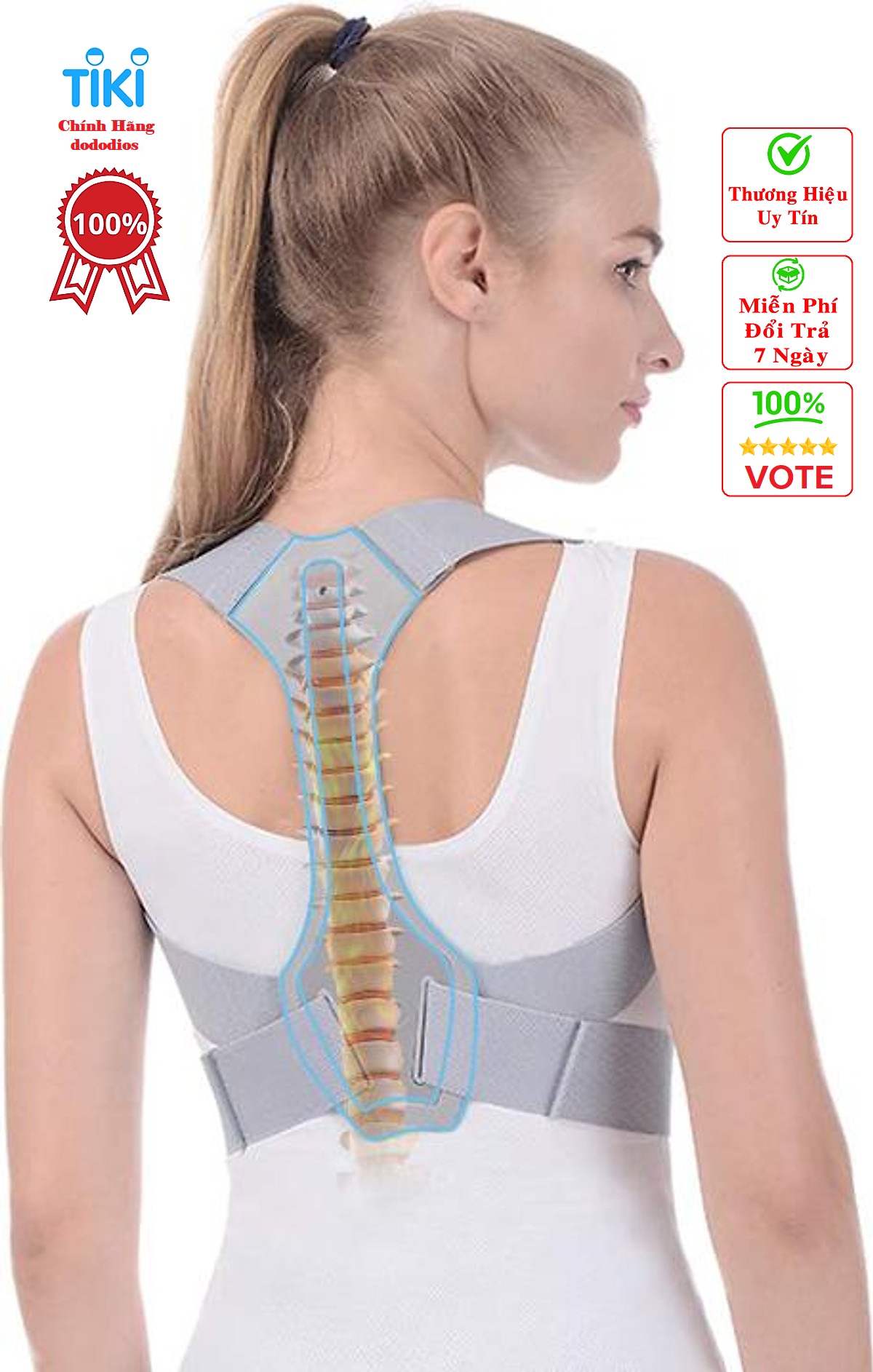 Đai chống gù lưng cho người lớn nam nữ, cải thiện vóc dáng, có nẹp tăng cường - Chính hãng dododios