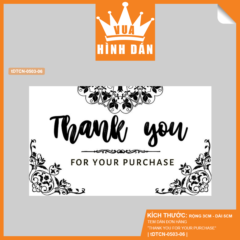 Set 50/100 sticker THANK YOU FOR YOUR PURCHASE - tem dán gói hàng, hộp sản phẩm