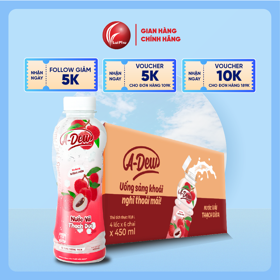 Nước Vải Thạch Dừa A Dew Chai 450ml - Thùng 24 Chai