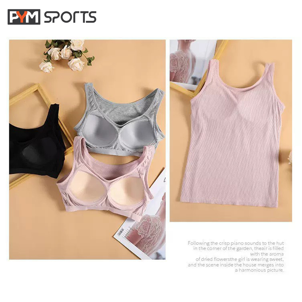 Áo Yoga cotton liền bra - áo cotton liền mút PYMSPORT - PYMBR046 thoáng mát, thoải mái, kèm bra , 7 màu cho bạn lựa chọn