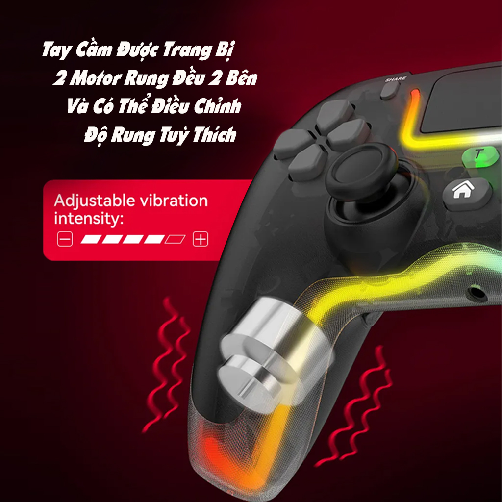Tay cầm chơi game Vinetteam P07 LED RGB siêu rung - Kết Nối Bluetooth và Dây TypeC - Hỗ Trợ PC/Laptop/Smart Phone, Tay Cầm Chơi Game FO4 Đa Năng - hàng chính hãng