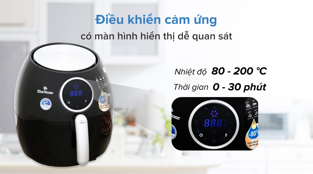 Nồi chiên không dầu Bluestone 5.5 lít AFB-5876 Màn hình cảm ứng, nồi chiên nướng công suất lớn, 7 chương trình cài đặt sẵn - Hàng chính hãng