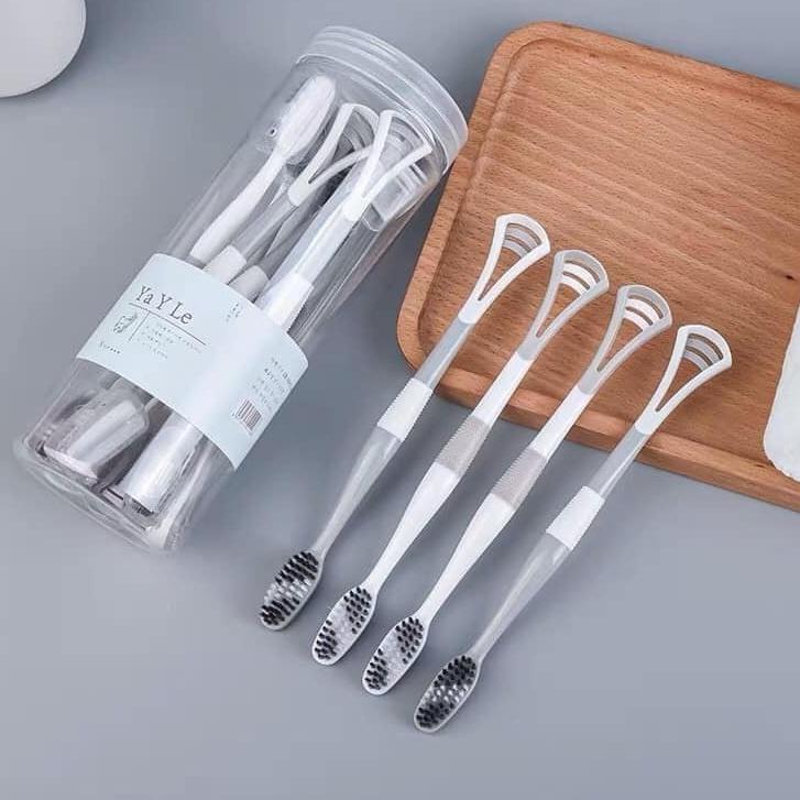 Set 8 Bàn Chải Đánh Răng 2 Đầu Có Cạo Rơ Lưỡi