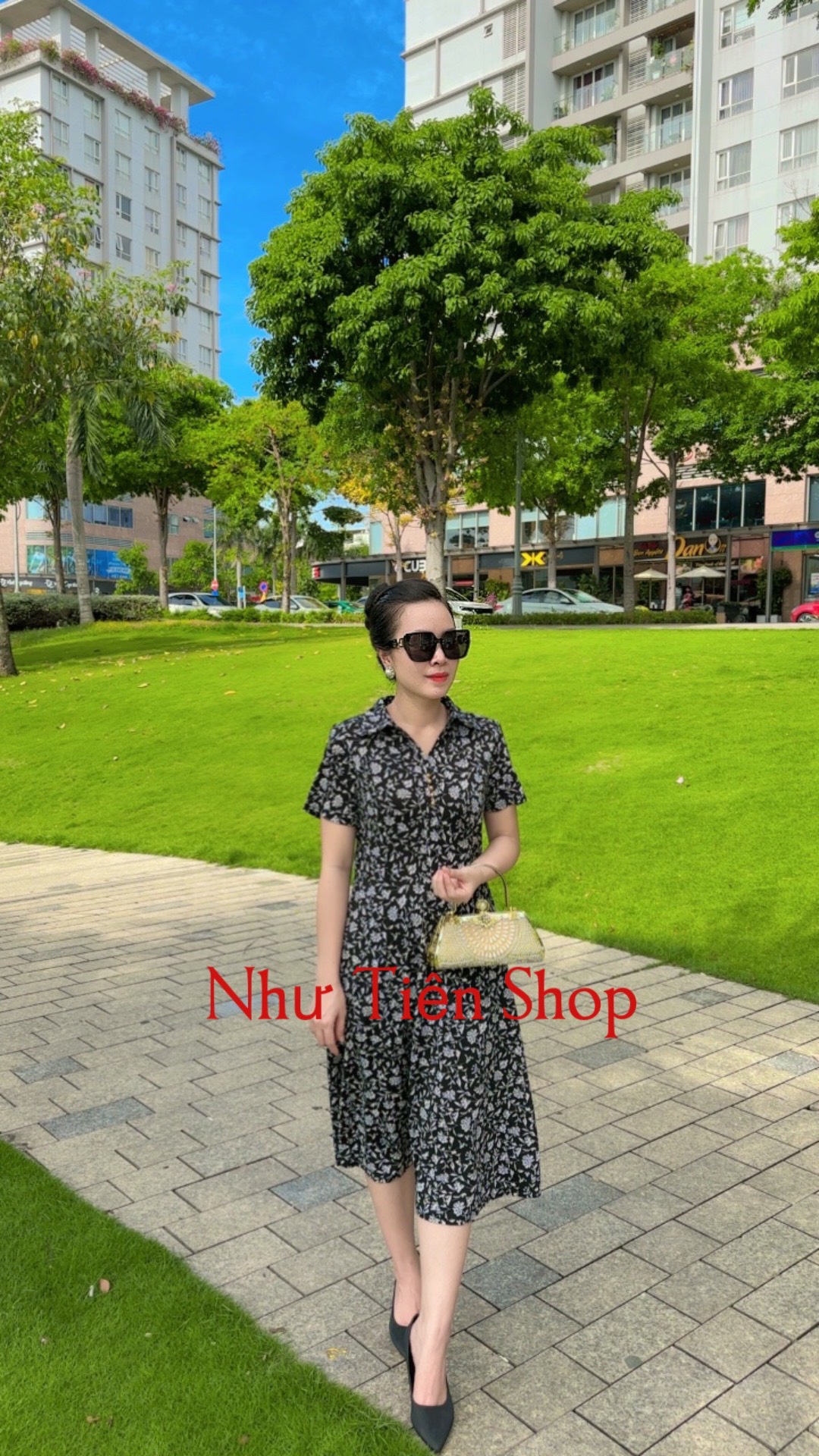 Thời trang trung niên đầm sơ mi tay ngắn thun quảng châu tặng mẹ và bà dành cho quý cô trung niên