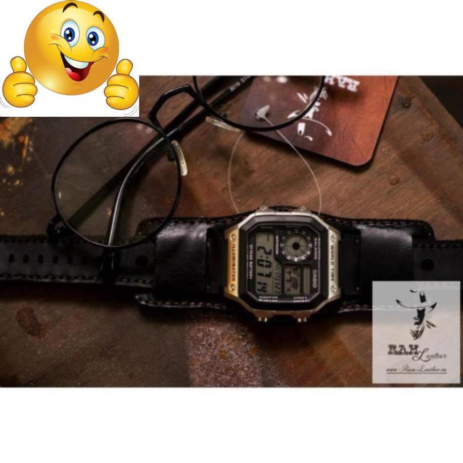DÂY ĐỒNG HỒ DA BÒ ĐEN TUYỀN DÀNH CHO CASIO + B2 BUNDSTRAP - HÀNG CHÍNH HÃNG