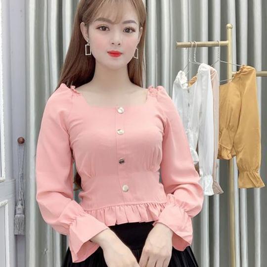 Áo sơ mi nữ kiểu công sở dài tay nhún cúc giả - 4 màu: Trắng, Hồng, Be, Vàng - AM17 - Hanlly Fashion Thời Trang Nữ