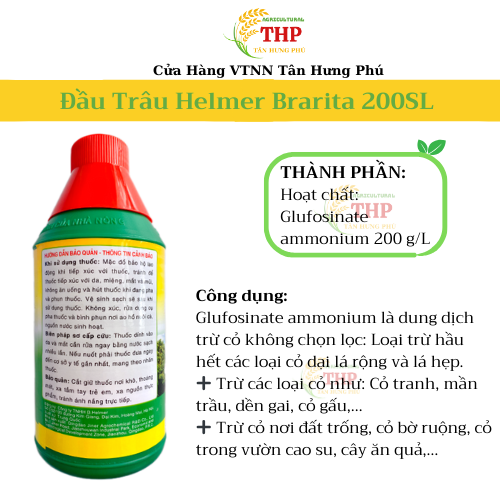 Đầu Trâu Helmer Brarita 200SL Diệt Cỏ Không Chọn Lọc | Chai 900ml