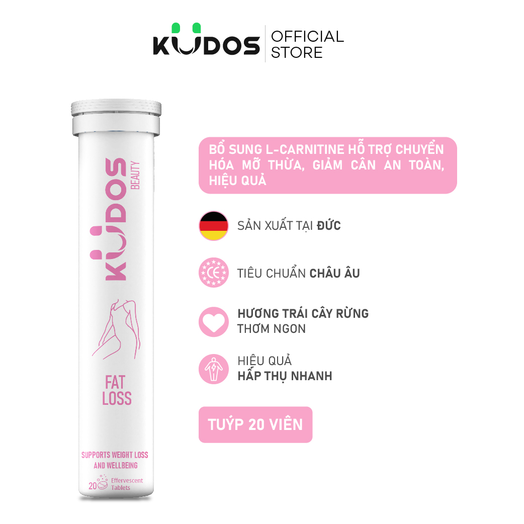 Viên sủi giảm câ.n KUDOS FAT LOSS bổ sung L-carnitine, hỗ trợ chuyển hóa mỡ thừa an toàn, hiệu quả