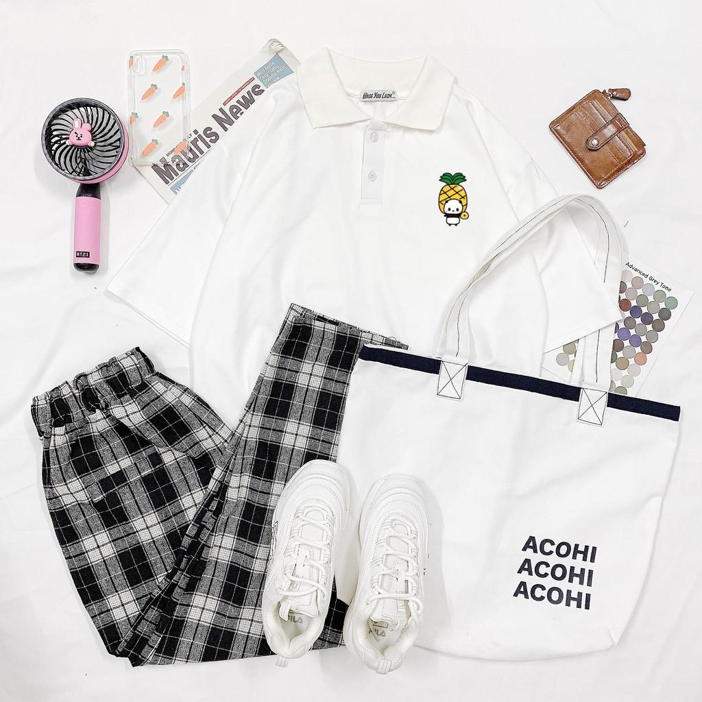 Polo áo thun có cổ tay lỡ in PANDA GẤU TRÚC TRÁI DỨA form rộng ulzzang UNISEX