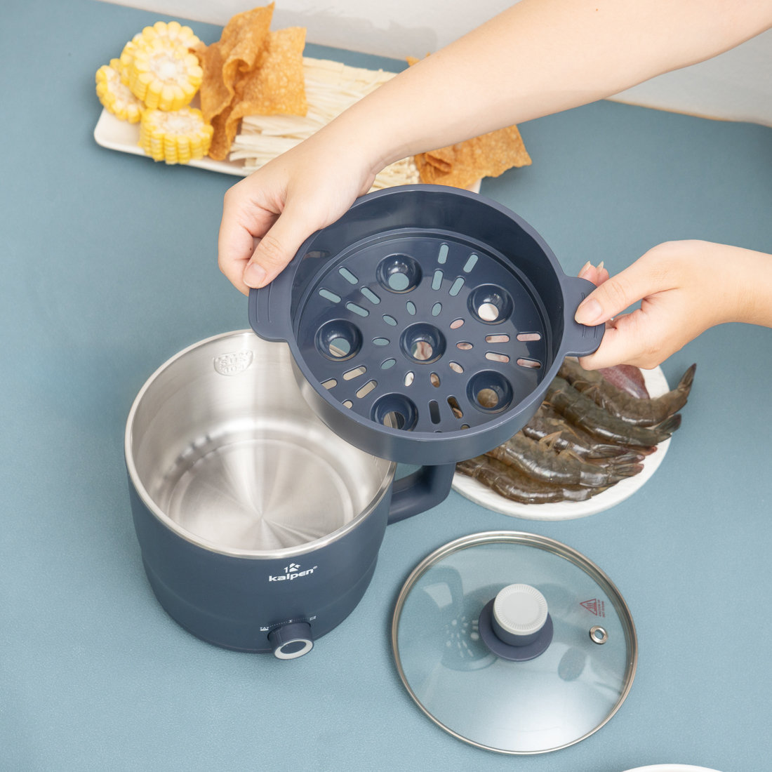 Nồi lẩu điện mini đa năng Kalpen P6 dung tích 1.8L kèm xửng hấp - Hàng chính hãng