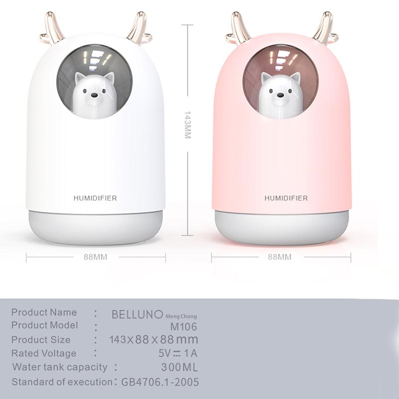Thiết Bị Gia Dụng USB Tạo Độ Ẩm 300 Ml Thú Dễ Thương Siêu Âm Cool Mist Hương Thơm Không Khí Máy Khuếch Tán Tinh Dầu Màu Sắc Lãng Mạn LED Humidificador