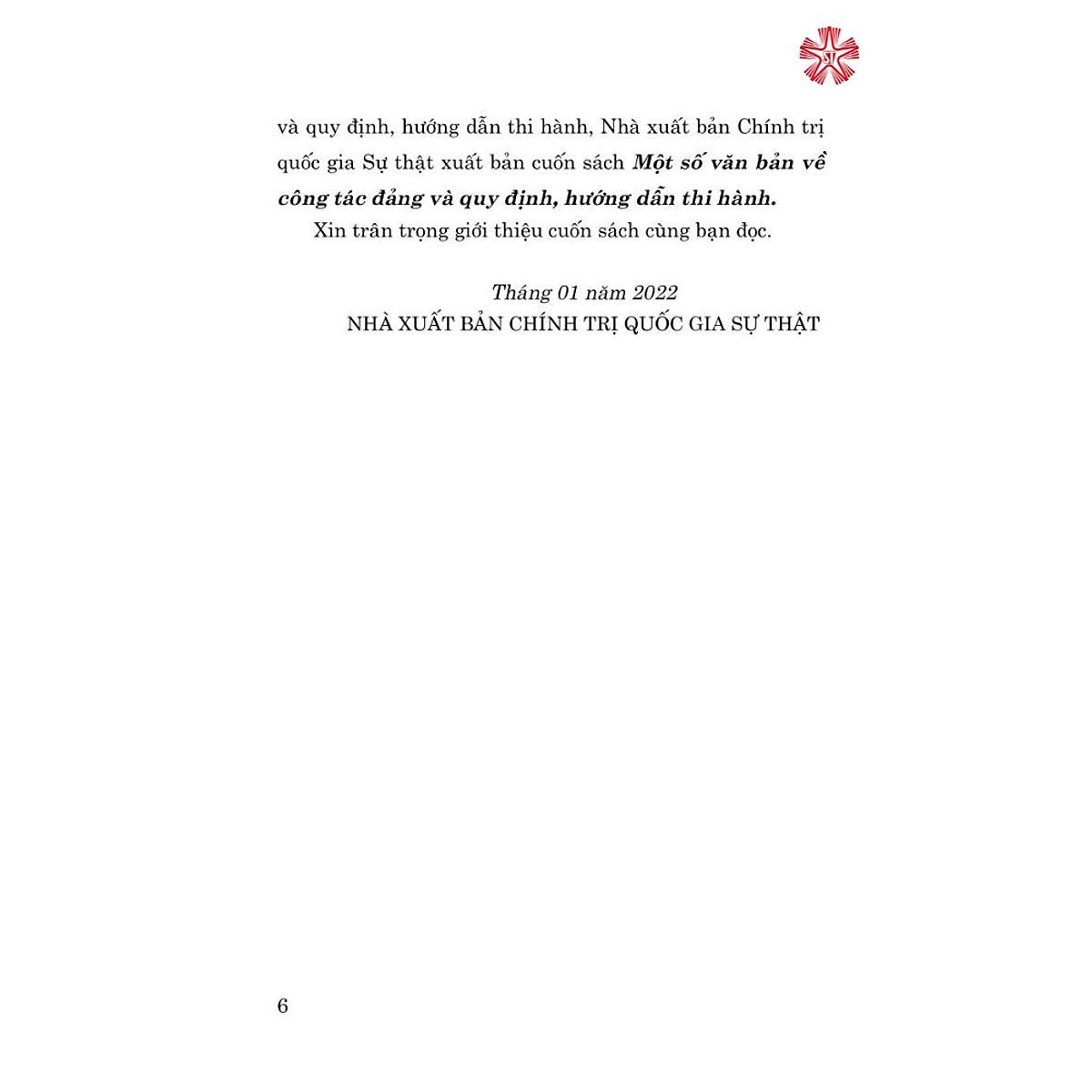 Sách - Một Số Văn Bản Về Công Tác Đảng Và Quy Định, Hưỡng Dẫn Thi Hành - NXB Chính Trị Quốc Gia