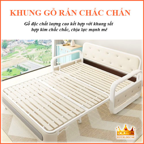 Giường Sofa Đa Năng Thông Minh ROYALDECORHN - Giường Sofa Kéo Thành Ghế Tiện Lợi Khung Sắt, Đệm Bọt Biển - Nội Thất Phòng Ngủ