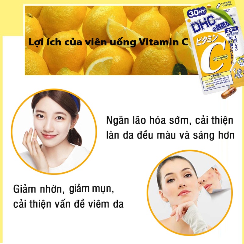 Combo Viên Uống DHC Vitamin C Và Collagen Dưỡng Trắng, Giúp Da Sáng Mịn Màng, Tràn Sức Sống 30 Ngày