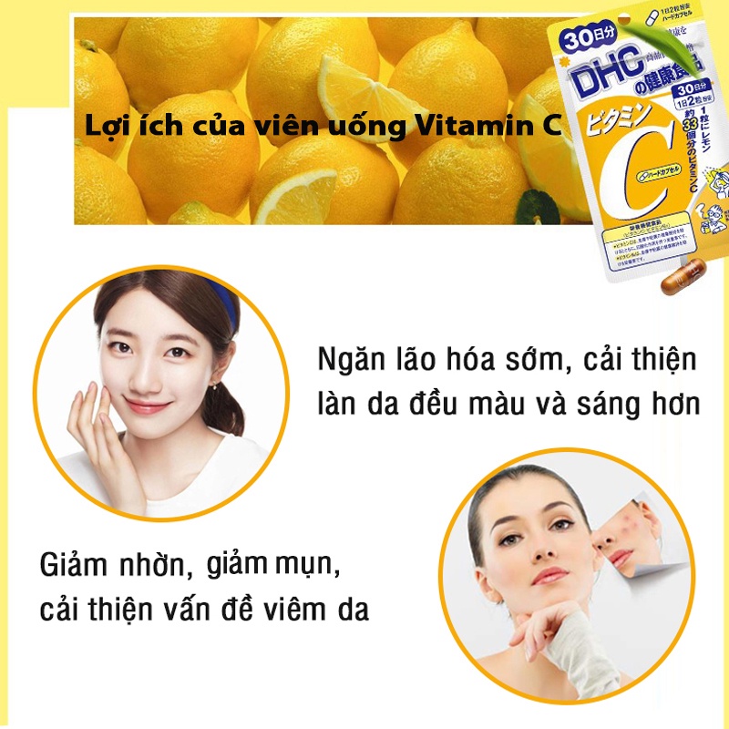 Combo Viên Uống DHC Vitamin C Và Adlay Extract Giúp Giảm Thâm Mụn, Dưỡng Da Trắng Hồng Căng Mịn 30 Ngày