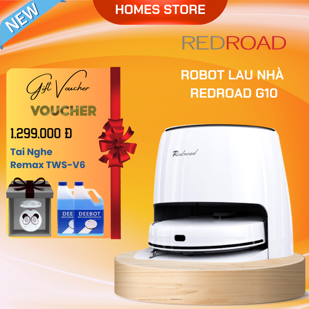 Robot Hút Bụi Lau Nhà Redroad G10 Thông Minh Tự Động Giặt Sấy Giẻ - Điều Khiển Qua App Điện Thoại Diện Tích Hoạt Động 180 m2 Công Suất 40 W - Hàng Chính Hãng