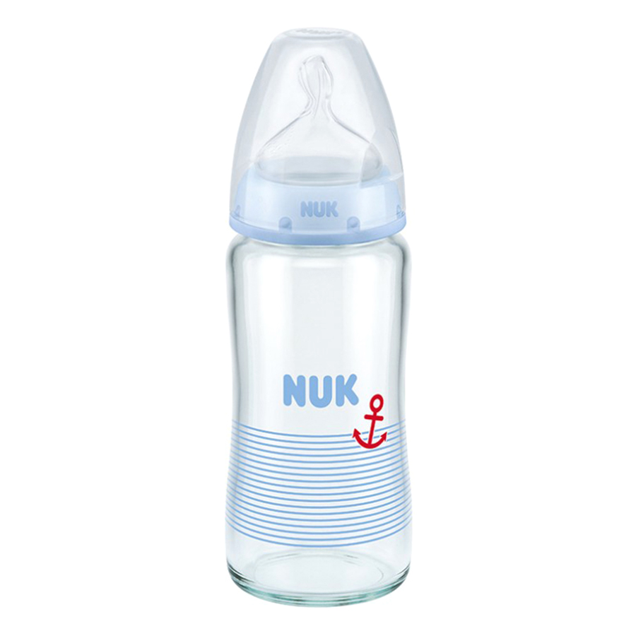 Bình Sữa NUK Thủy Tinh (240ml) Núm Ti Silicone S1 (Size M) NU66128 - Màu Ngẫu Nhiên