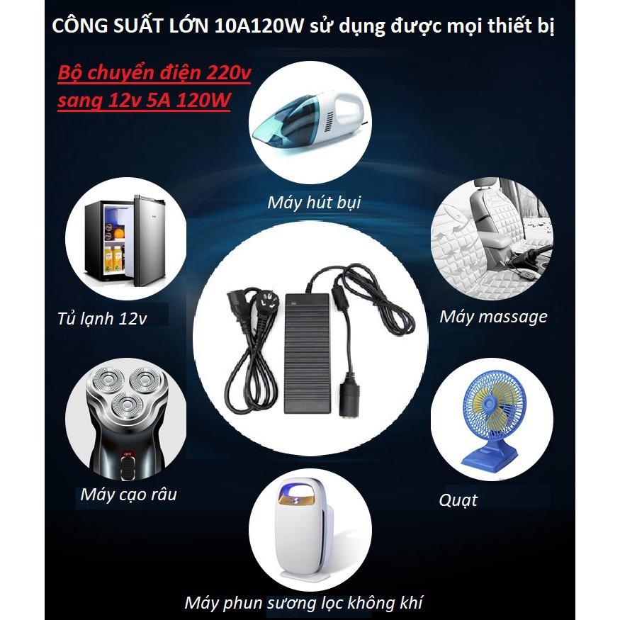 Bộ chuyển đổi nguồn điện 220V sang 12V tẩu điện xe hơi ô tô (2 dòng ra 5A/60W hoặc 10A/120W)