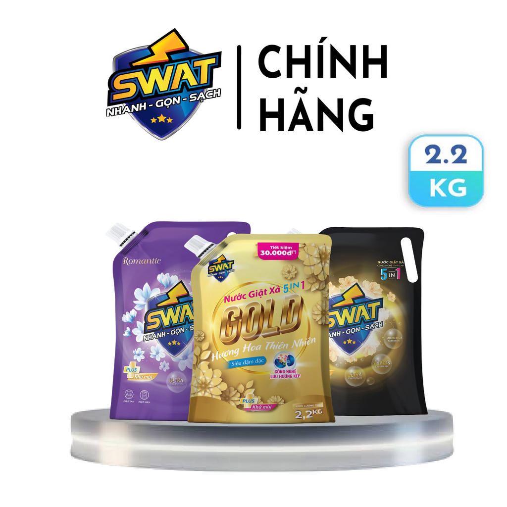 Combo Nước Giặt Xả SWAT 1 túi Gold 2.2kg + 1 túi Romantic 2.2kg + 1 túi Luxury 2.2kg - Siêu tiết kiệm giúp diệt khuẩn