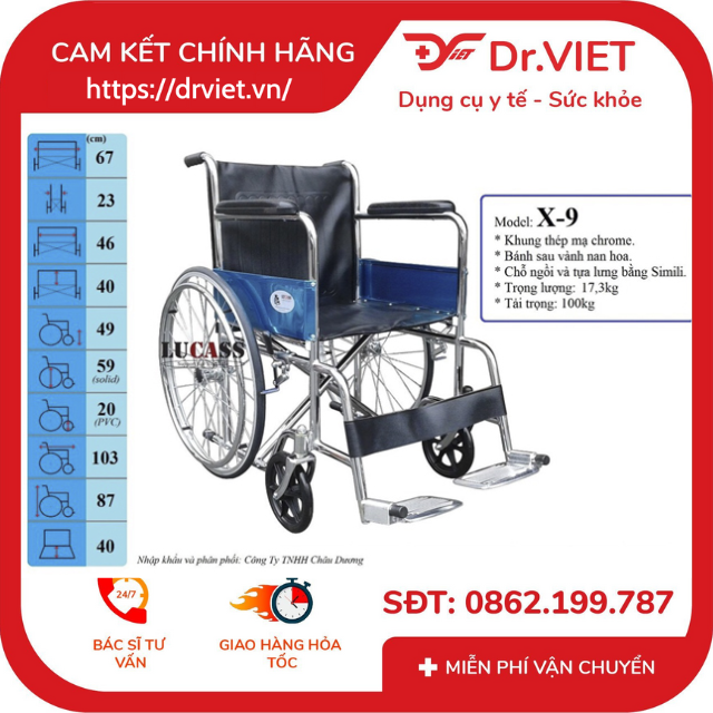 Xe lăn tay LUCASS X-9 CHÍNH HÃNG giá rẻ- Xe lăn tay dùng cho người già, người bị bệnh, người khuyết tật đi lại khó khăn