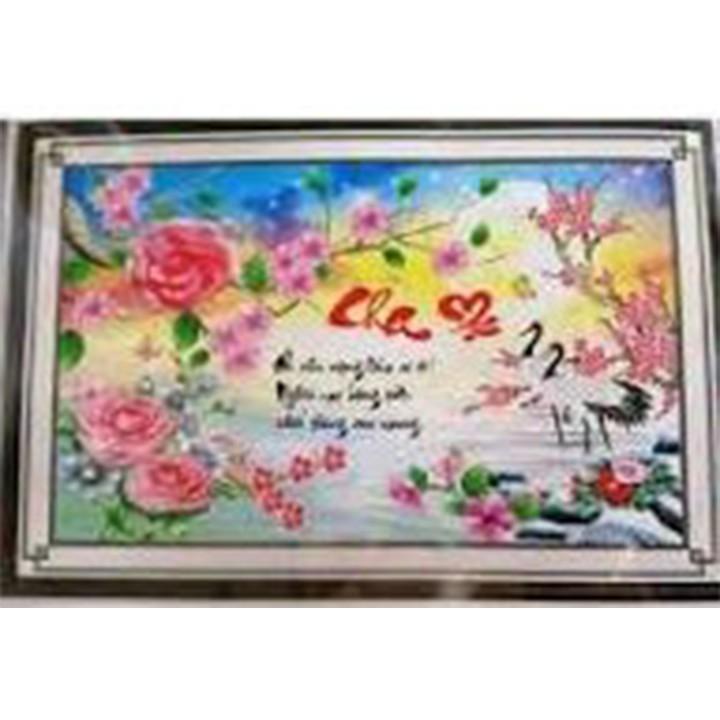 Tranh thêu cha mẹ hạc hoa hồng X8190 - kích thước: 76 * 51cm.