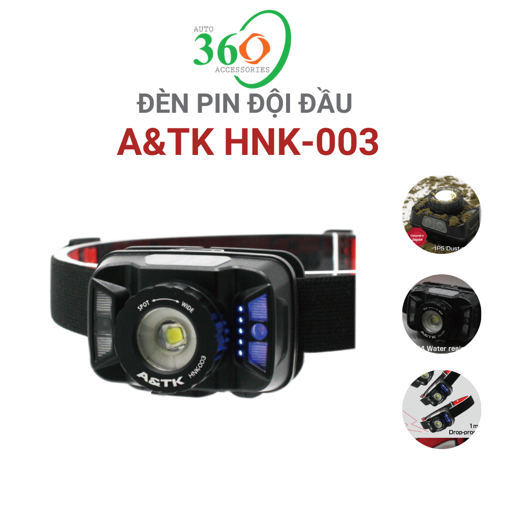 Đèn Pin Đội Đầu A&amp;TK HNK-003, Đèn Pin Đội Đầu Siêu Sáng 5 Chế Độ, Cảm Biến Chuyển Động, Chống Nước