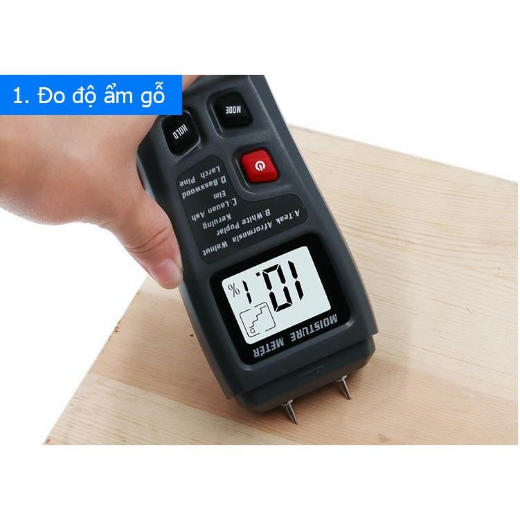 Máy đo độ ẩm Tường, Tổ yến, Nông sản, Gỗ, Bê tông, vữa hồ, đất, da, giấy...
