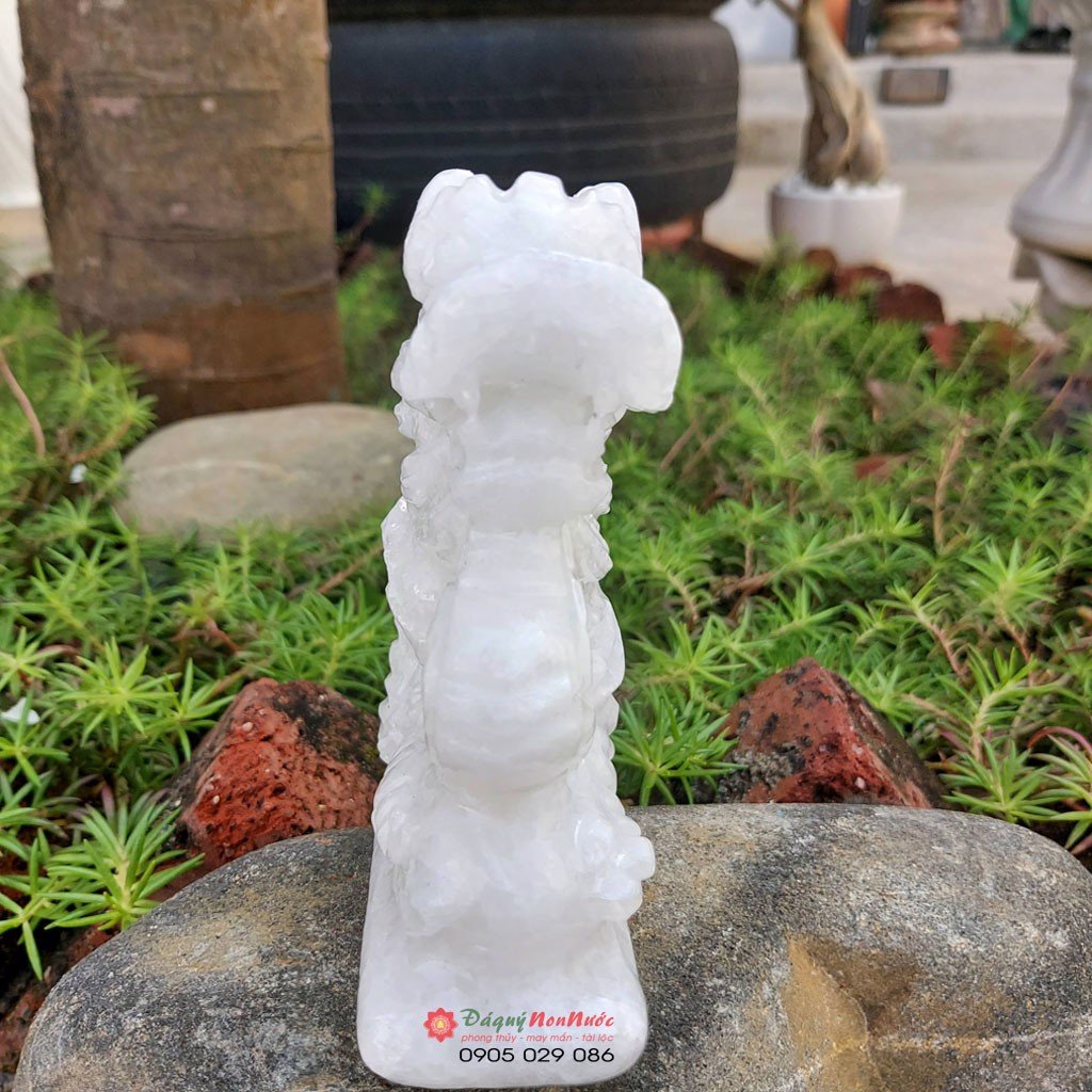 Tượng rồng 12 con giáp phong thủy đá trắng 12cm đá Non Nước
