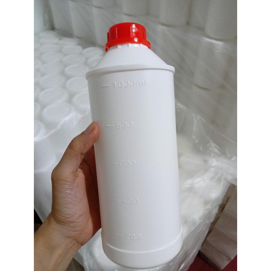 Chai Nhựa Trắng Đục HPDE B100-07 - 1000mL Nắp Galenti Khóa Màu Đỏ Siêu Xinh - Có Vạch Định Mức 1000ml