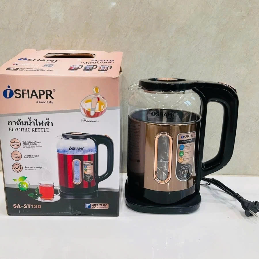 Ấm Đun Nước Siêu Tốc, Bình Nước Siêu Tốc Giữ Nhiệt SFIAPRT ST130 Thủy Tinh Dung Tích 2.8 lít - HÀNG CHÍNH HÃNG MINIIN