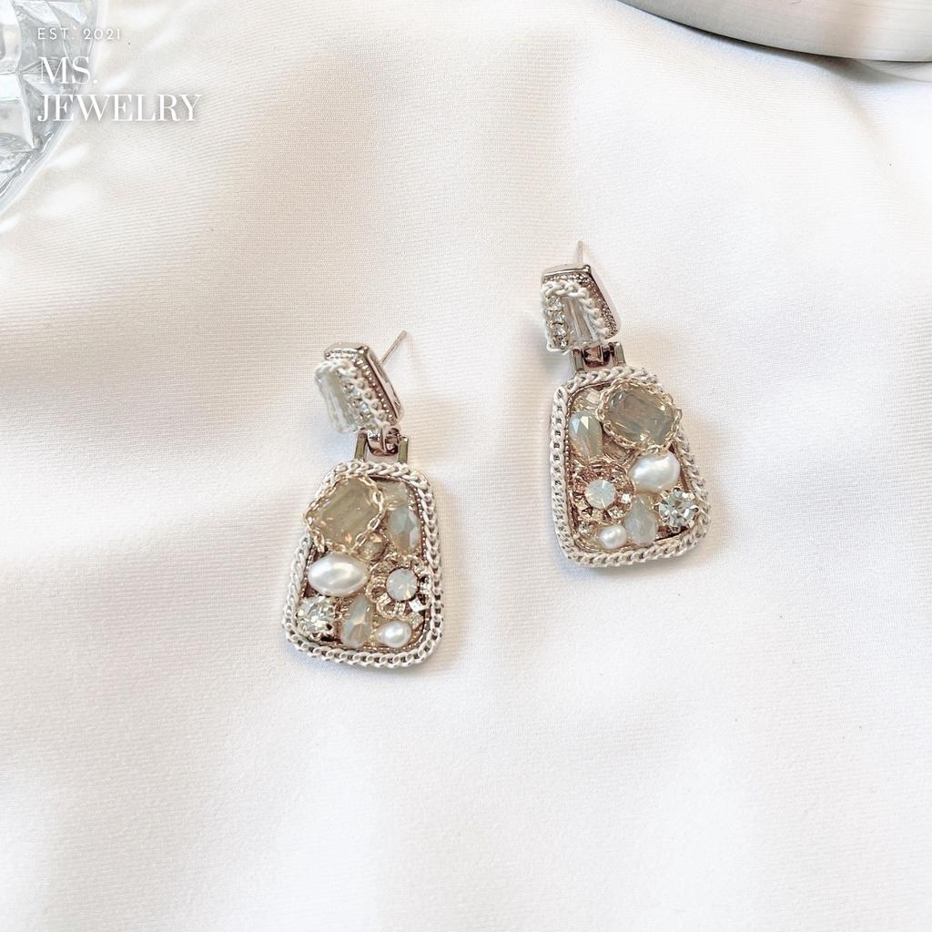 Khuyên Tai Bạc S925 Handmade Ms Jewelry Đá Phong Cách Vintage Quý Phái