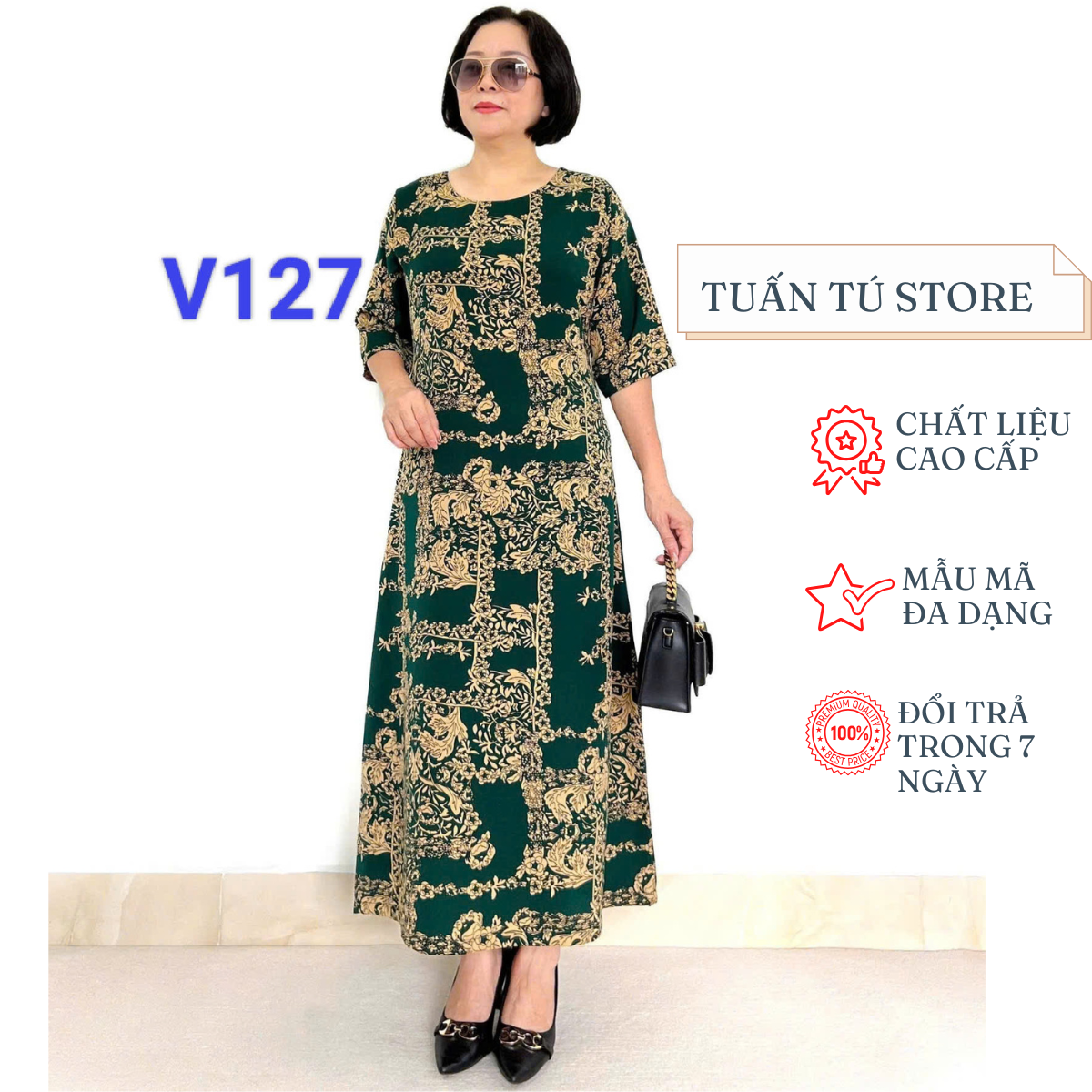 Váy Trung Niên Cho Mẹ Chất Liệu Lụa Tuyết Thiết Kế Thời Trang Sành Điệu Phù Hợp Cho Mẹ Đi Chơi Đi Tiệc - Tuấn Tú Store