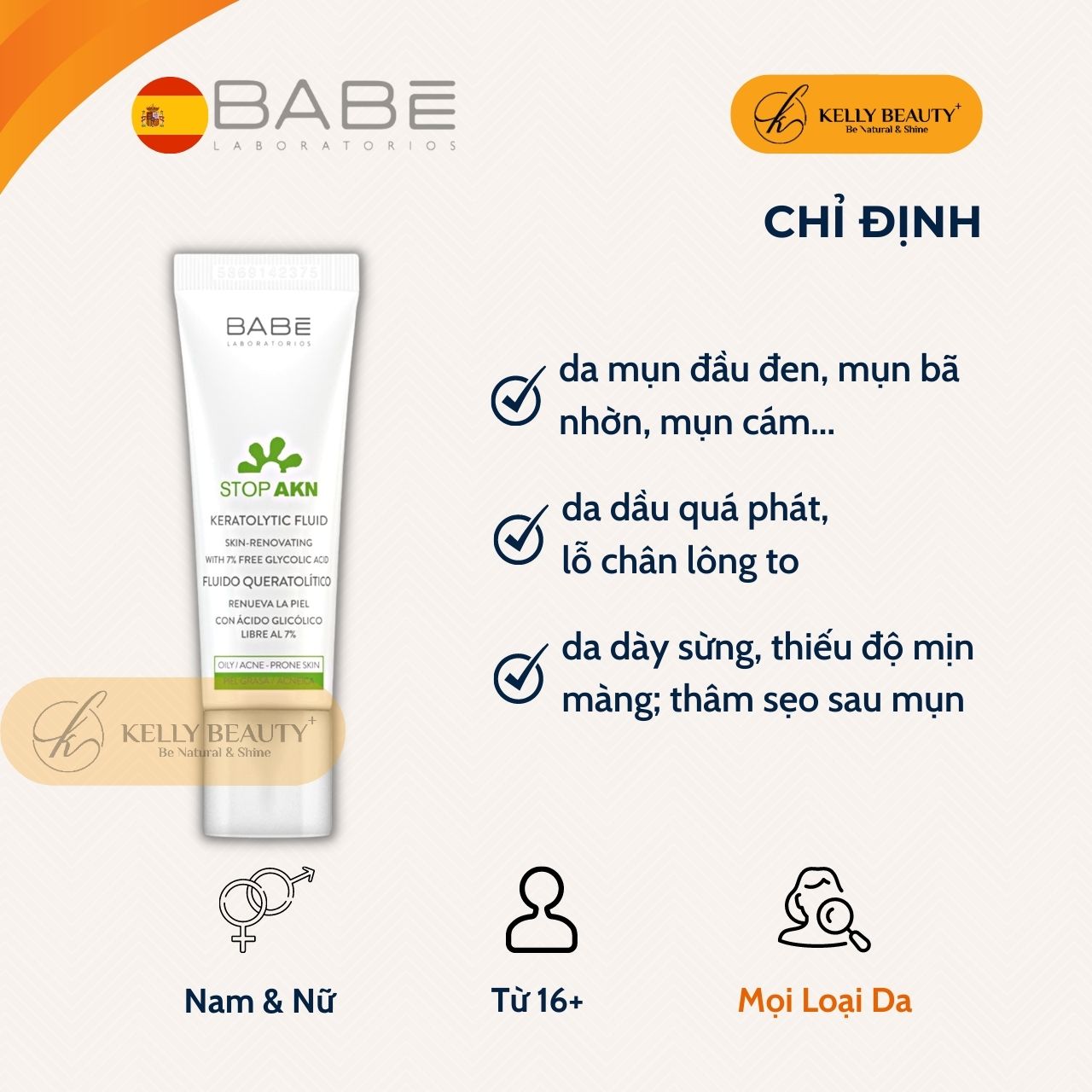 Tẩy Tế Bào Chết Chuyên Sâu BABE STOP AKN Keratolytic Fluid - Giảm Mụn, Kiềm Dầu, Trẻ Hóa Làn Da - Kelly Beauty