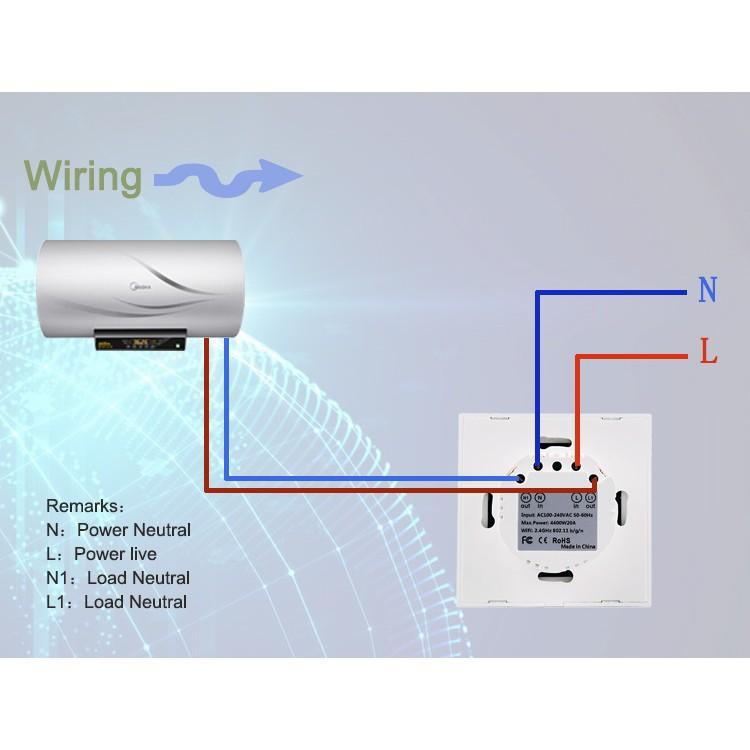 Công tắc máy lạnh, bình nóng lạnh thông minh cao cấp công suất cao 20A 4400W wifi- Tuya boiler switch 20A 4400W