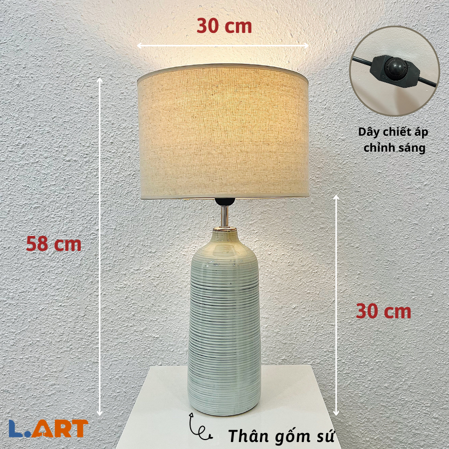 Đèn ngủ gốm sứ để màu xanh ngọc vân cổ điển cao 58 cm DS-TL9866