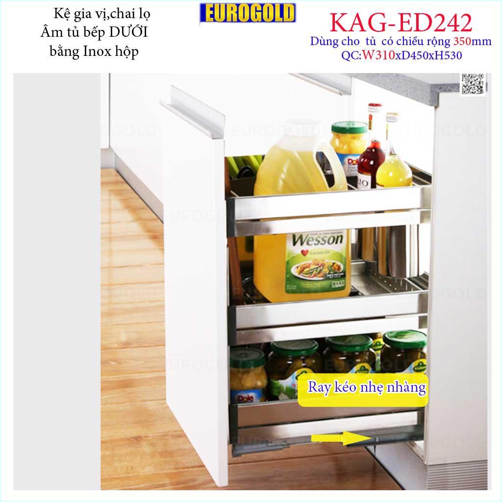 Kệ Gia vị Inox hộp 3 tầng đa năng, kệ hũ đựng chai lọ Eurogold, kệ để gia vị ray giảm chấn âm tủ bếp 30cm-35cm-40cm