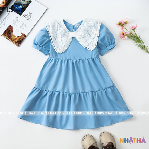 Váy bé gái mùa hè A6 thiết kế cổ nơ siêu điệu đi học đi chơi size 11-45kg