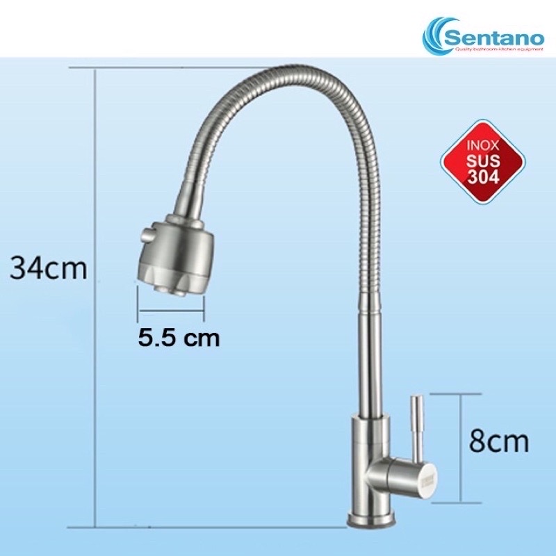 Vòi chén inox lạnh thân mềm xoay 360 nhám