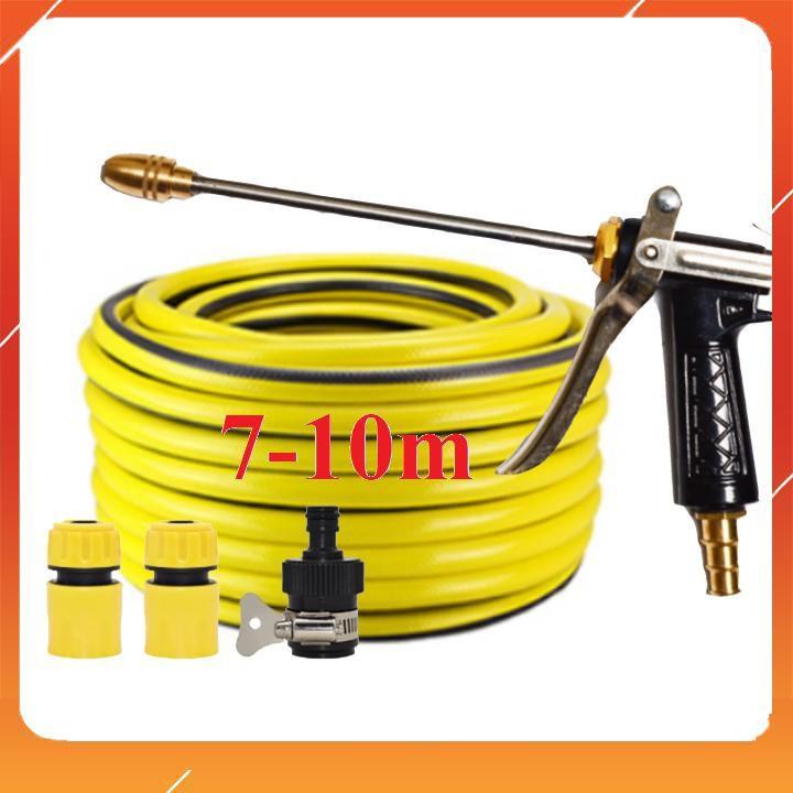Bộ dây vòi xịt nước rửa xe, tưới cây . tăng áp 3 lần, loại 7m, 10m 206318 đầu đồng, cút,nối đen