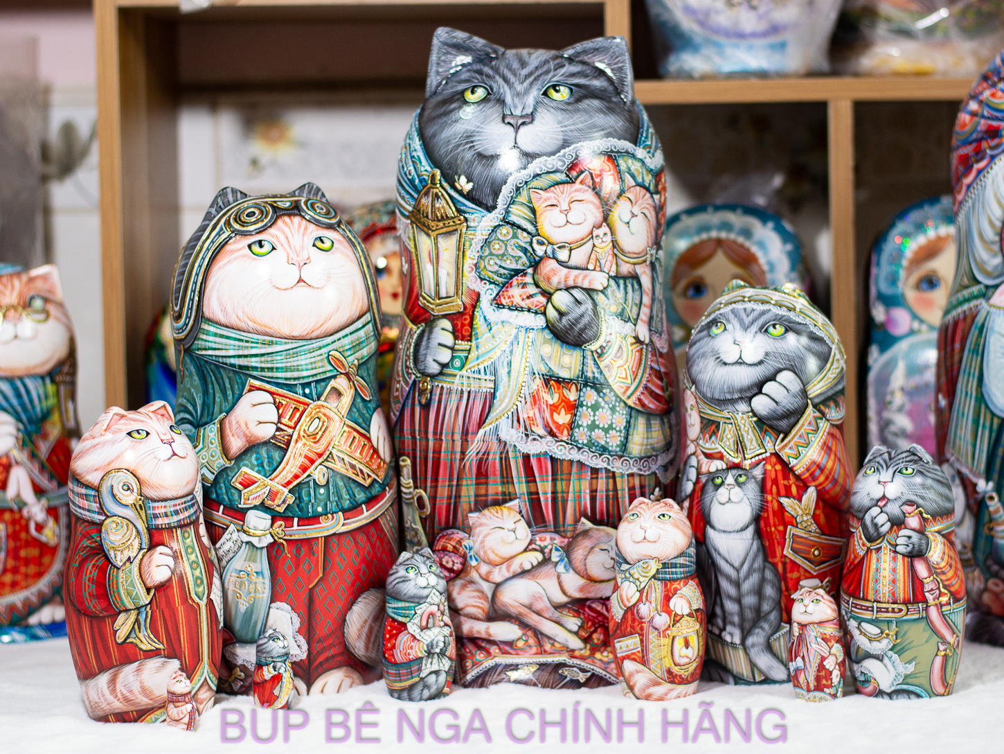 BỘ BÚP BÊ NGA 10 LỚP 35CM CỠ LỚN HOA VĂN "CHÚ MÈO BA-TƯ" CỰC ĐẸP VÀ ĐỘC ĐÁO PHONG CÁCH
