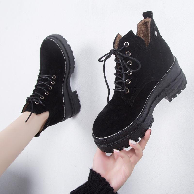 Giày Bốt Martin Lót Lông Cừu Dày Dặn Tăng Chiều Cao Phong Cách Anh Quốc Thời Trang Thu Đông Cá Tính Cho Nữ
