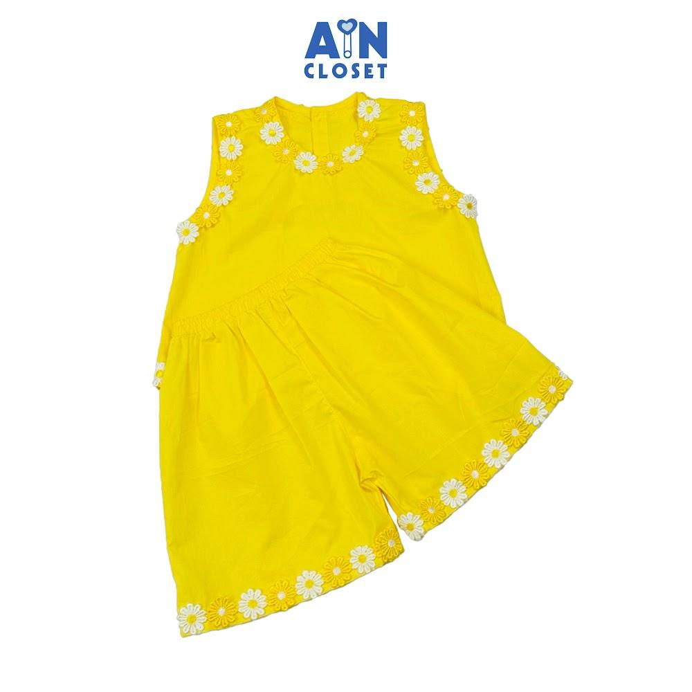 Bộ quần áo Ngắn bé gái họa tiết Hoa Viền Mai Vàng Cotton - AICDBG0FRHGL - AIN Closet