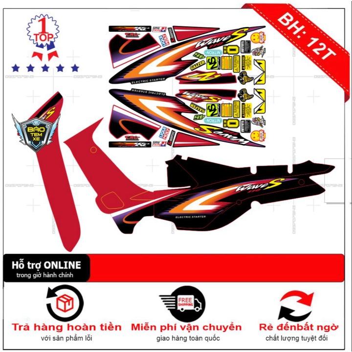 Tem rời dán xe wave nhỏ đời đầu S110 đỏ đen - Bi Decal