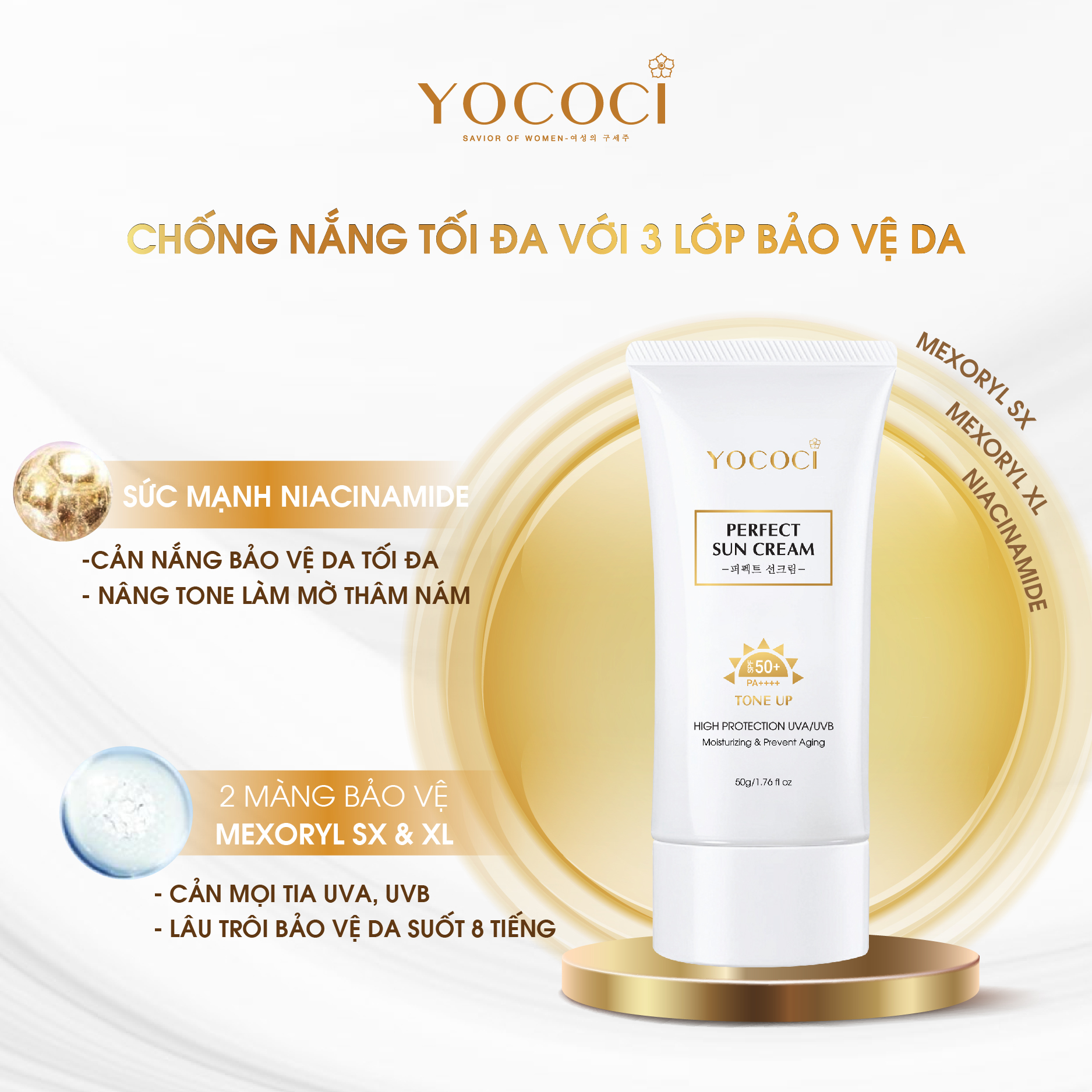 Bộ 4 sản phẩm Yococi (Kem Chống Nắng 50g + Kem Face 20g + Serum 20ml + Gel Chấm Mụn 15g )