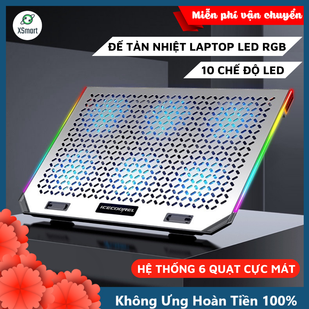 Đê Tản Nhiệt Laptop Máy Tính A17 Pro Hợp Kim Nhôm Cao Cấp, Led RGB 10 Chế Độ, Hệ Thống 6 Quạt Gió Làm Mát Nhanh, Vận Hành Êm Ái Không Gây Ồn Khi Làm Việc-Hàng Chính Hãng