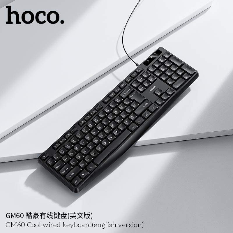 Bàn phím văn phòng có dây Hoco GM60 màu đen 104 phím tiêu chuẩn kết nối dây USB - Hàng chính hãng