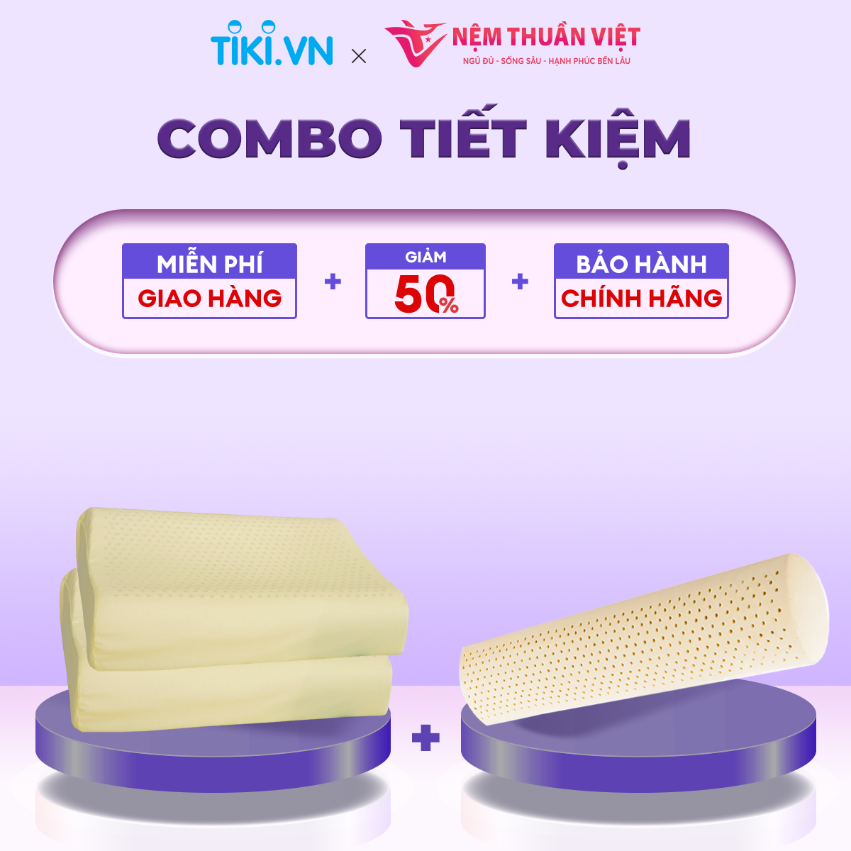 [Combo Gối Cao Su] Bộ 3 Gối Ngủ Siêu Tiết Kiệm - Chất Liệu Cao Su Thiên Nhiên Cao Cấp - Bộ Sản Phẩm Gồm 2 Gối Nằm, 1 Gối Ôm