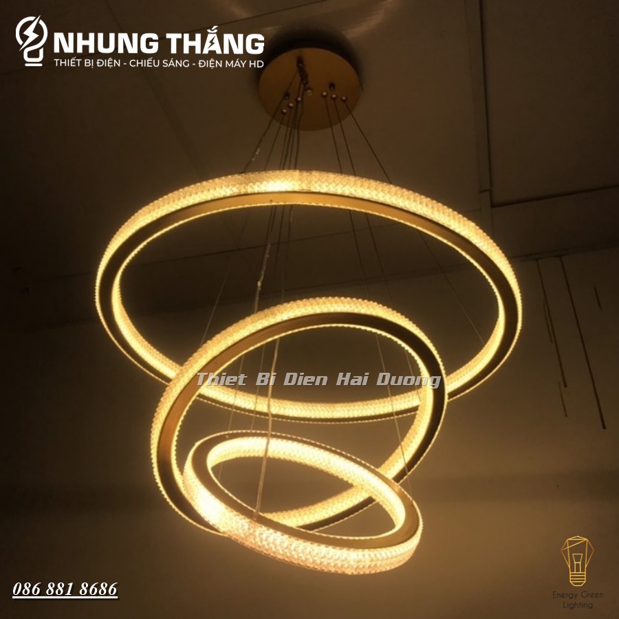 Đèn Thả Trần 3 Vòng Pha Lê Thân Vàng TBD838 - 3 Chế Độ Ánh Sáng - Có Điều Khiển Từ Xa - Tăng giảm Ánh Sáng - Có Video