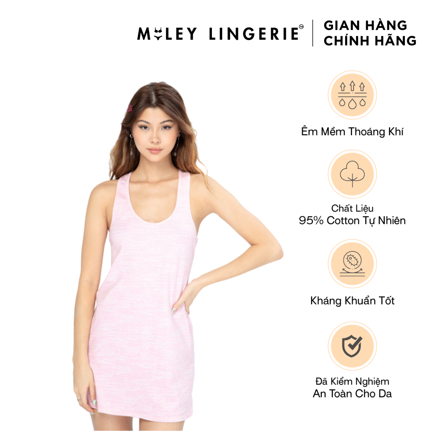 Đầm Mặc Nhà Cotton Lụa Nature Wind Miley Lingerie - Màu Hồng