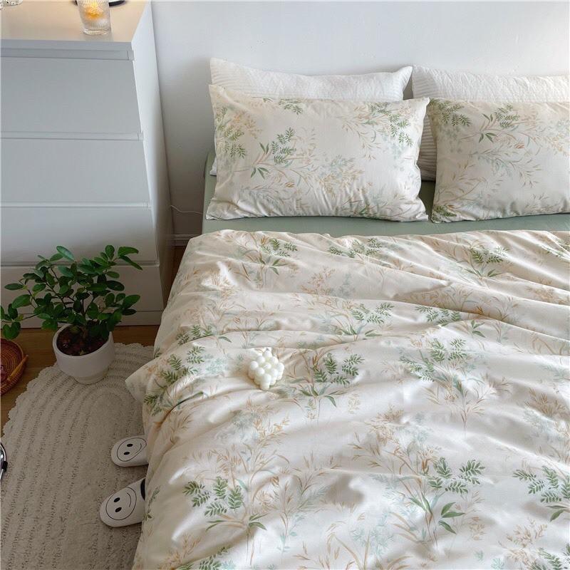 Set Chăn Ga Gối Cotton Living Hàng Nhập Khẩu Cao Cấp 4 Món Lá Trùm Thanh Mát Mùa hè